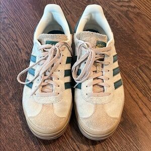 Adidas Beige and Green Platform Gazelle